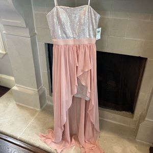 Aidan Mattox Strapless Pink High Low Lace Sequin Chiffon Party Dress